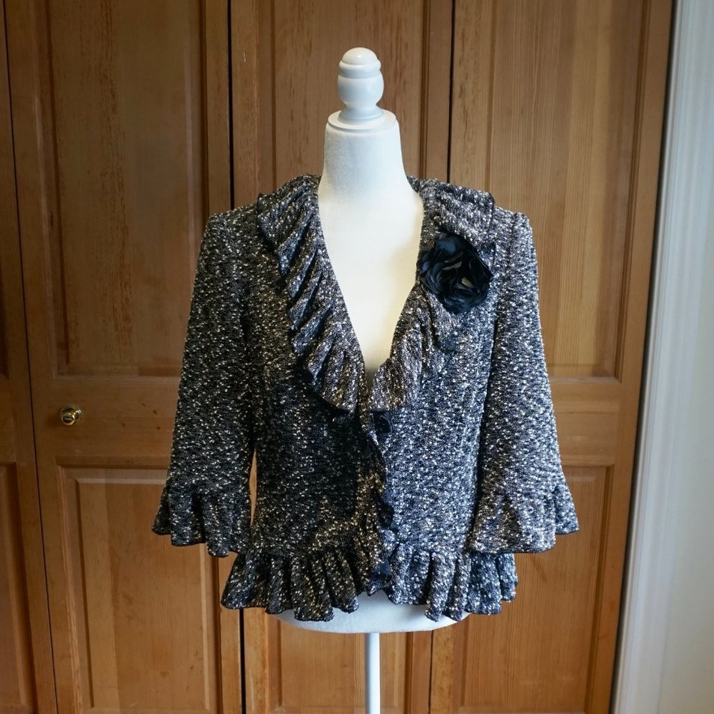 💚 CYNTHIA ROWLEY Speckled Flower Blazer Jacket (L) - Picture 3 of 13
